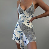 Lace Detail Print Slip Mini Dress InsStreet